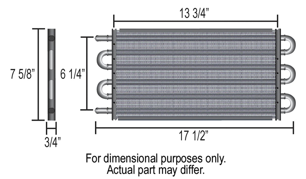 Derale 6 Pass 18" Series 7000 Copper/Aluminum Tube&Fin Transmission Cooler Kit, -6AN - Side View
