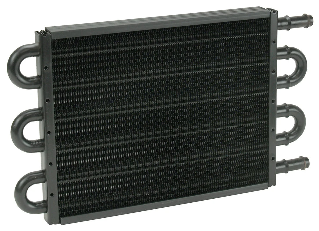 Derale 6 Pass Econo-Cool Tube & Fin Replacement Cooler, 1/2" Barb Inlets - Side View