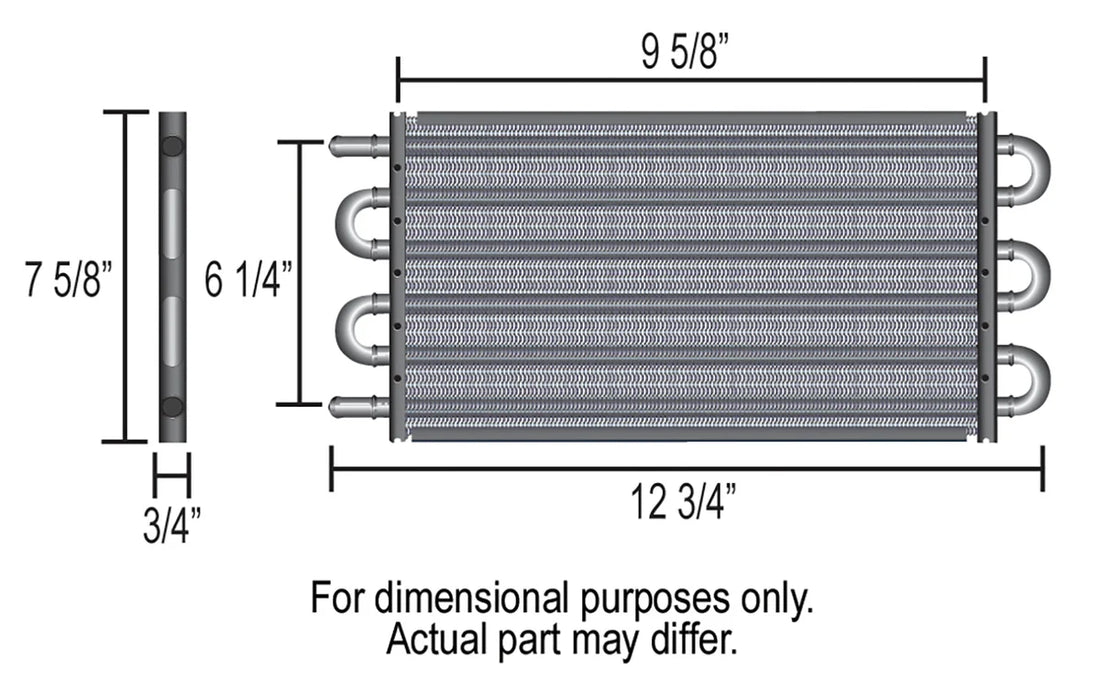 Derale 6 Pass Econo-Cool Tube & Fin Replacement Cooler, 1/2" Barb Inlets - Detail View
