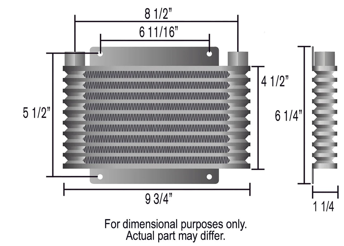Derale 9 Row Series 9000 Plate & Fin Cooler, 1/2" NPT - Side View