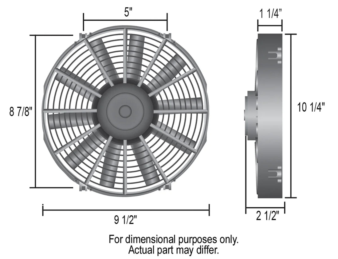Derale 9" Tornado Electric Puller Fan, Standard Mounting Kit - Side View