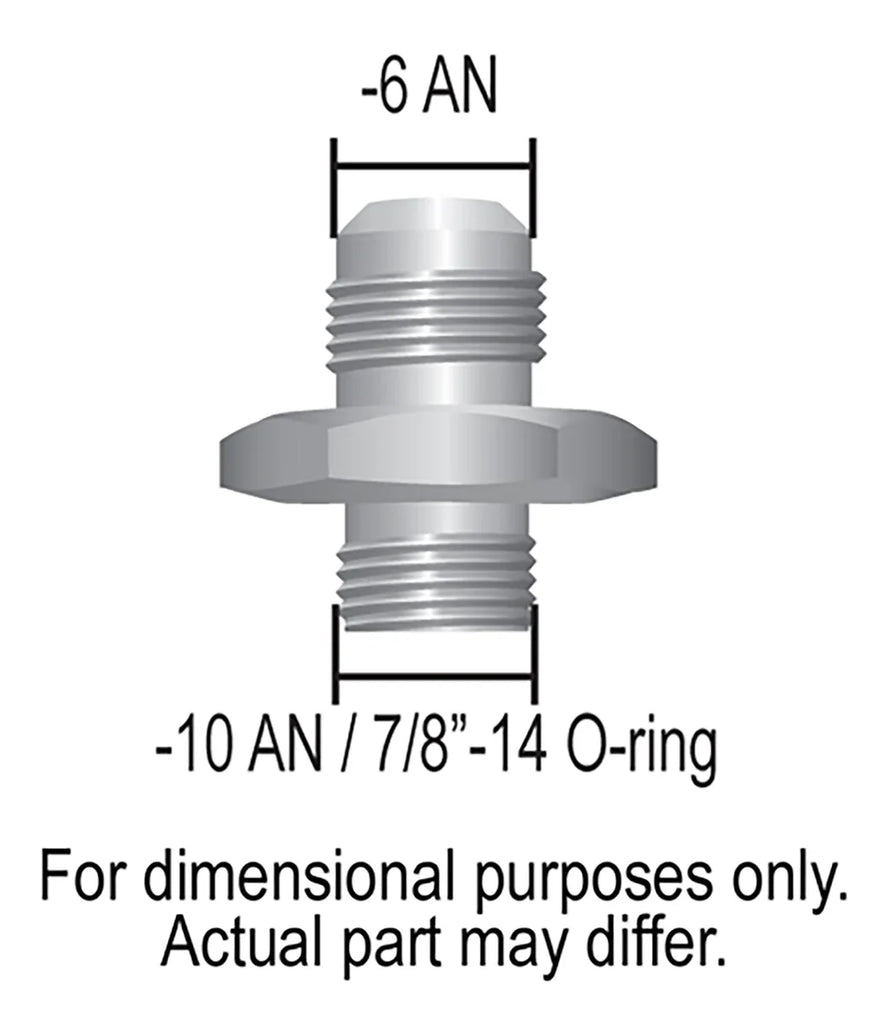 Derale Aluminum Cooler/Adapter Fitting -6AN x -10AN O-ring, Bright Anodized - Side View