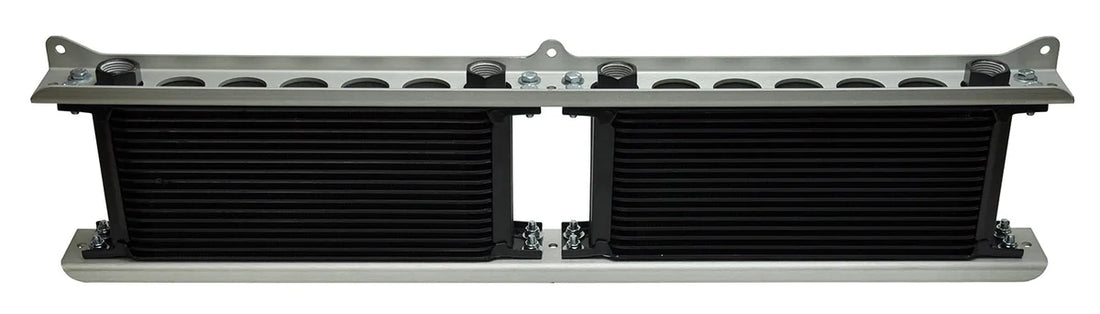 Derale Dual Stacked Plate Brushed Aluminum Brackets With Mounting Hardware - Back View
