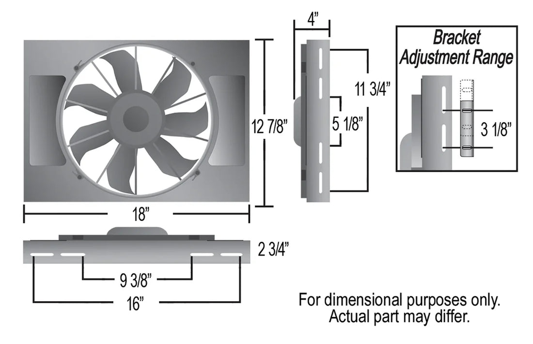 Derale High Output Single 12" Electric RAD Fan/Aluminum Shroud Kit - Side View