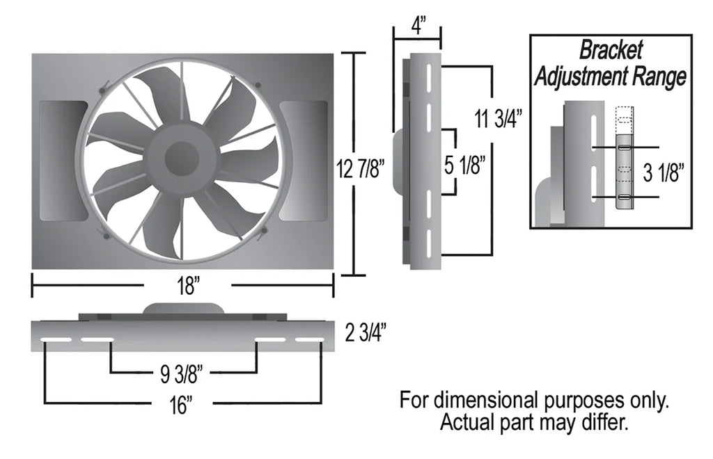 Derale High Output Single 12" Electric RAD Fan/Aluminum Shroud Kit - Side View