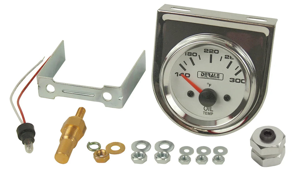 Derale Lighted Black on White 2-1/16" Electric Oil Temperature Gauge Kit - Main Product View