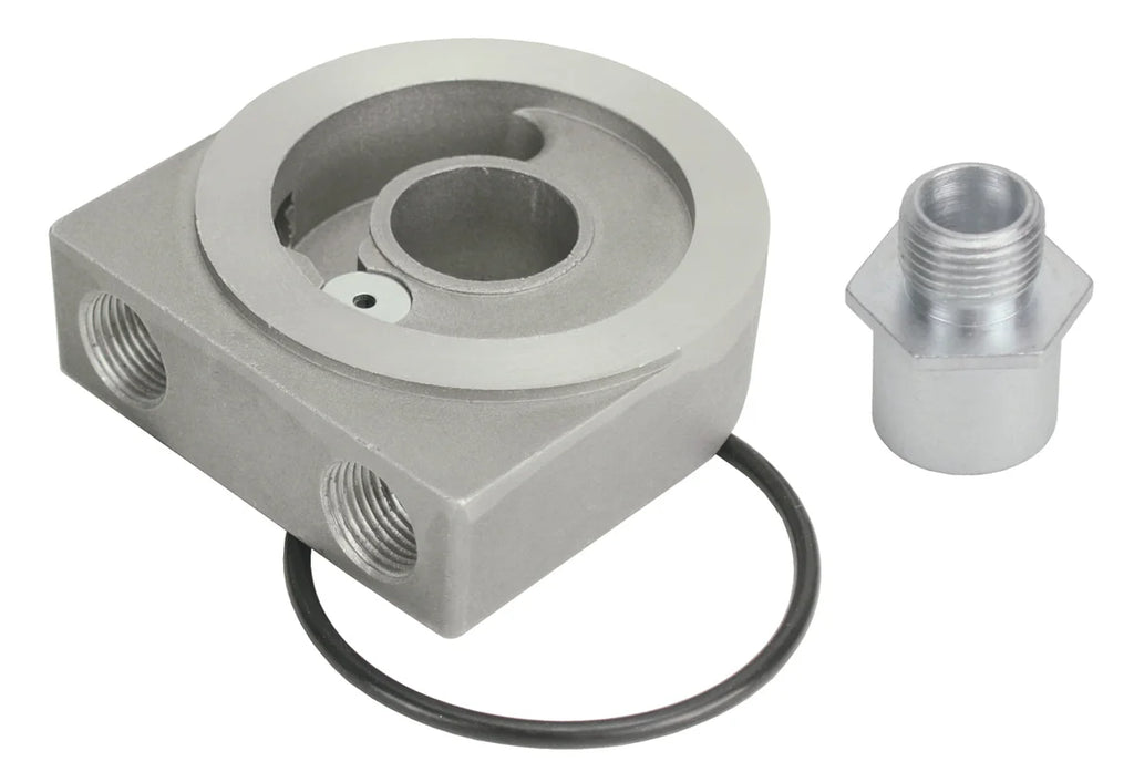 Derale Low Profile Pressure relief Sandwich Adapter w/ 3/8" NPT Ports & 20x1.5mm Thread - Main Product View