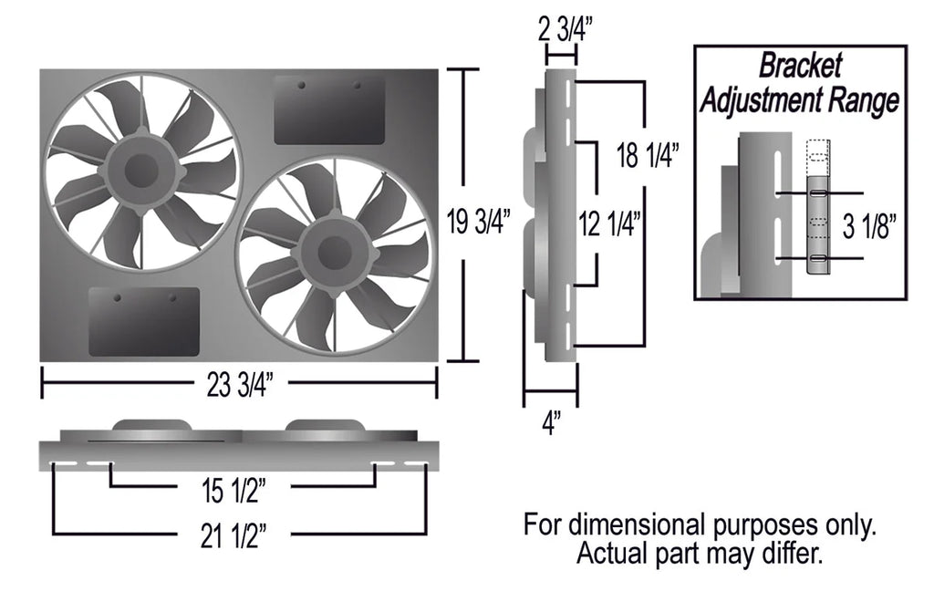 Derale Powerpack - High Output Dual 11" Electric RAD Fan/Aluminum Shroud Kit - Side View
