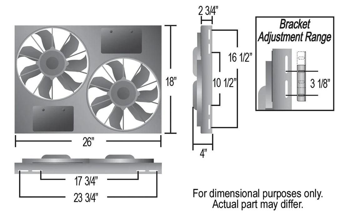 Derale Powerpack - High Output Dual 12" Electric RAD Fan/Powder coated Steel Shroud Kit 16927 - Side View