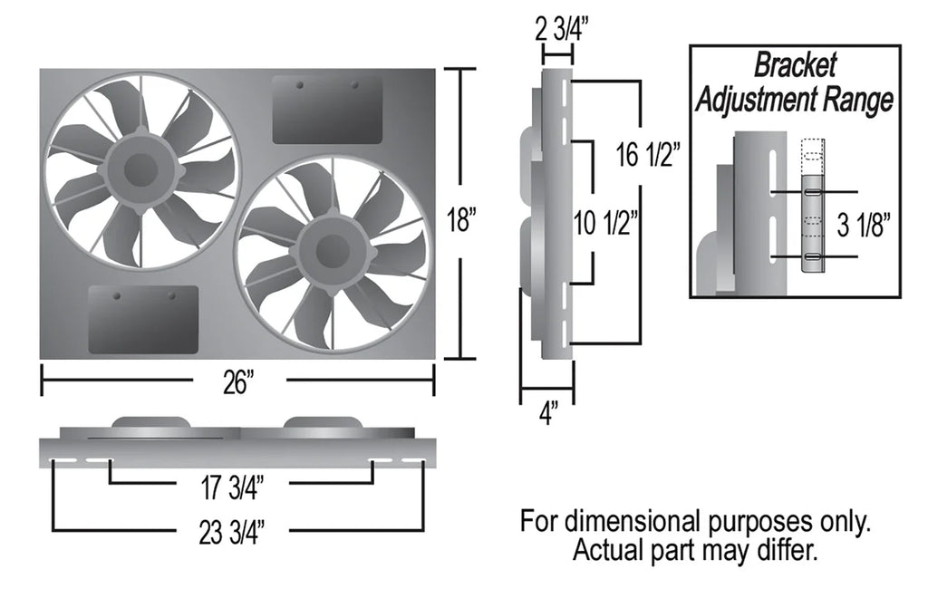 Derale Powerpack - High Output Dual 12" Electric RAD Fan/Powder coated Steel Shroud Kit 16927 - Side View