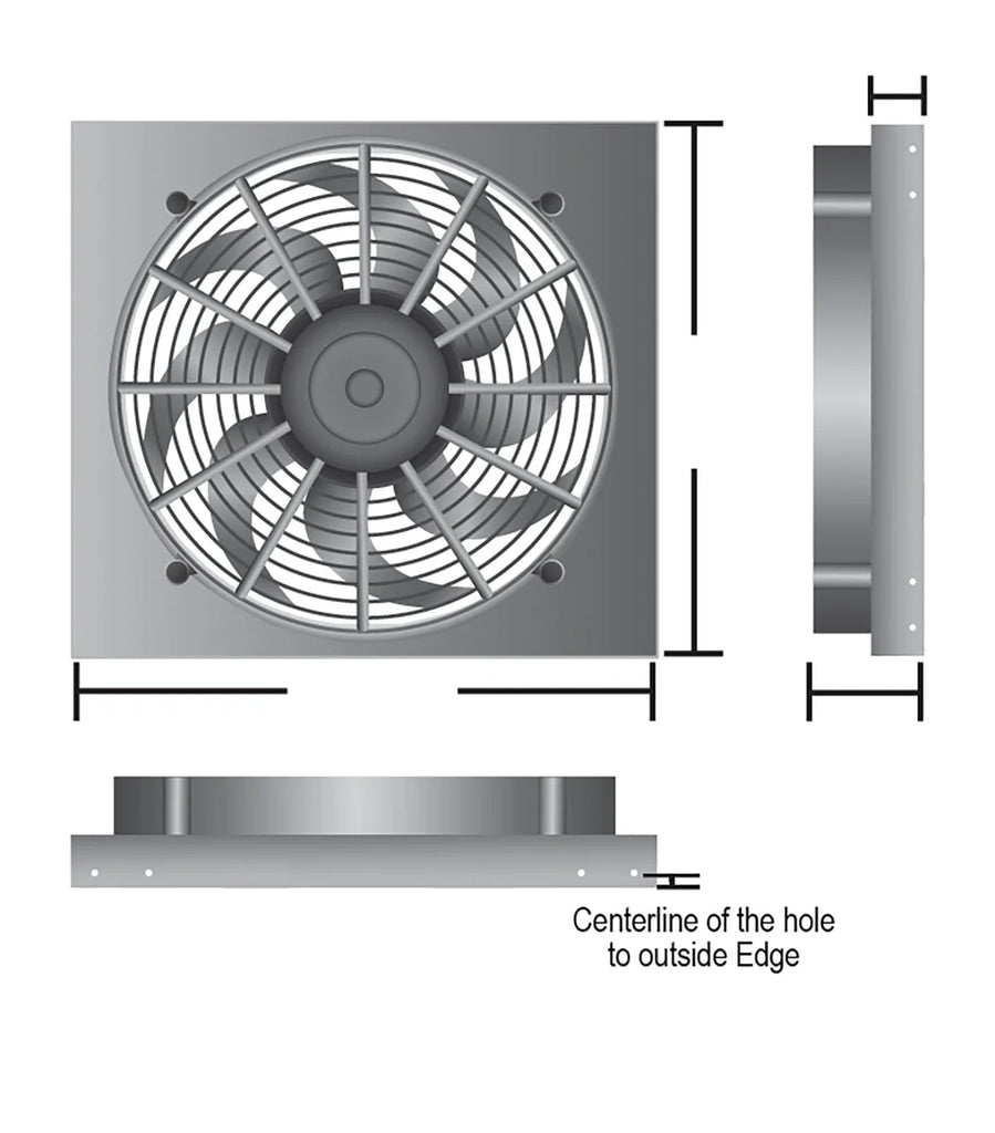 Derale Powerpack - High Output Single 17" Electric RAD Fan/Aluminum Shroud Kit - Side View