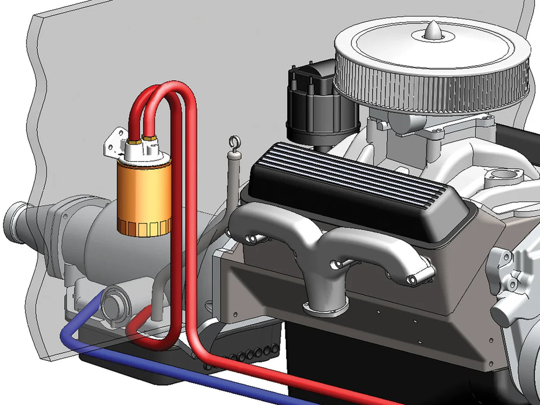 Derale Single Mount 3/8" NPT Ports Up Remote Transmission Filter Kit, Standard - Side View