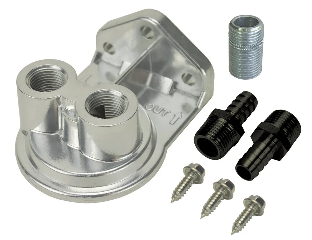 Derale Single Ports Up 3/8" NPT Remote Filter Mount Kit with 3/4"-16 Filter Threads - Main Product View