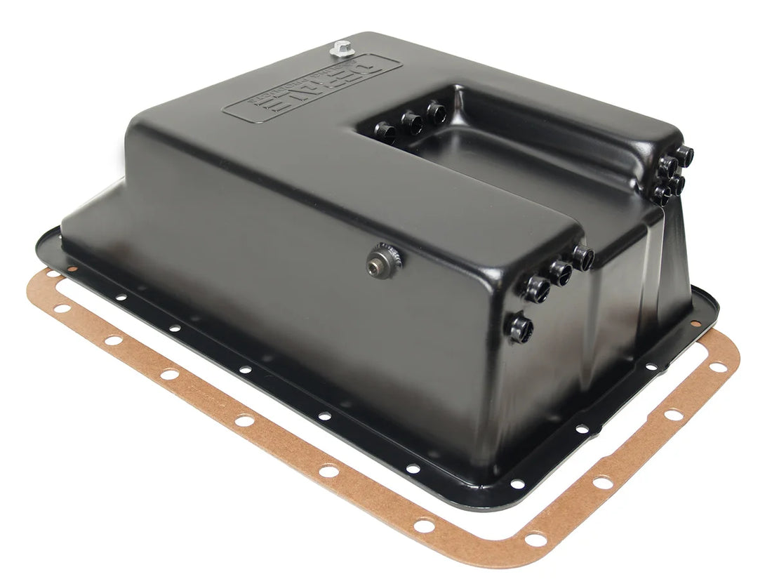 Derale Transmission Cooling Pan, Reduces Fluid Temps up to 50°F, Increase Capacity 14208 - Back View