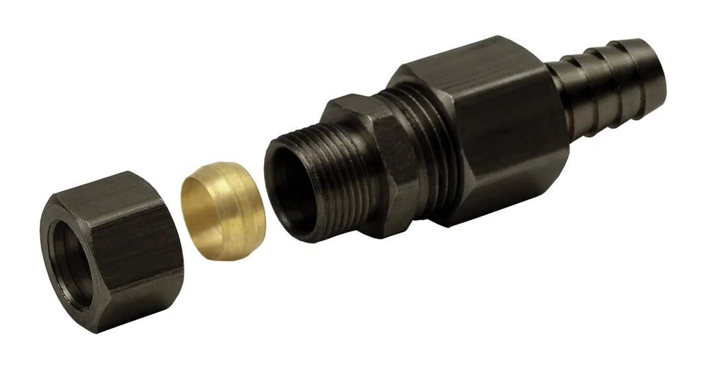 Derale Universal 1/2" Transmission Cooler Line to 3/8" Hose Barb Compression Fitting - Main Product View