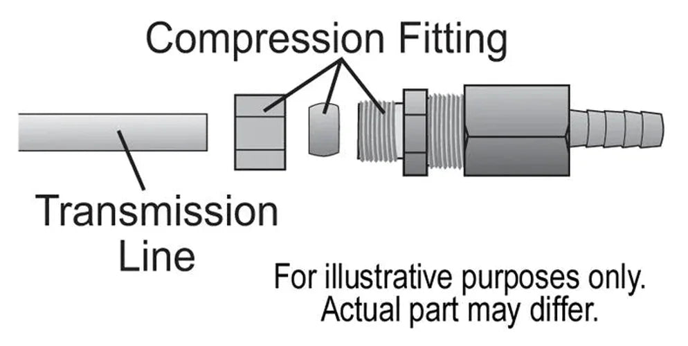 Derale Universal 1/2" Transmission Cooler Line to 3/8" Hose Barb Compression Fitting - Side View