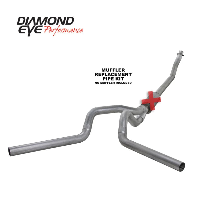 Diamond Eye KIT 4in TB MFLR RPLCMENT PIPE DUAL AL: 94-02 DODGE CUMMINS 5.9L - Side View