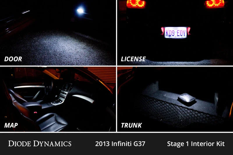 Diode Dynamics 08-15 Infiniti G37 Coupe/Convertible Interior LED Kit Cool White Stage 2 - Installation View