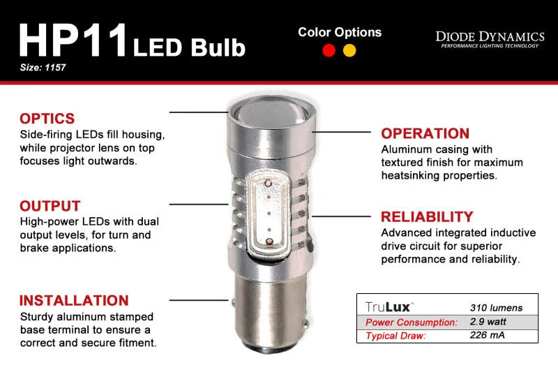 Diode Dynamics 1157 LED Bulb HP11 LED - Amber (Single) - Side View