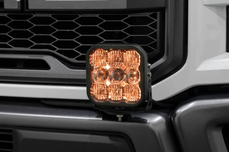 Diode Dynamics 17-20 Ford Raptor SS5 Bumper LED Pod Light Kit - Yellow Pro Driving - Installation View