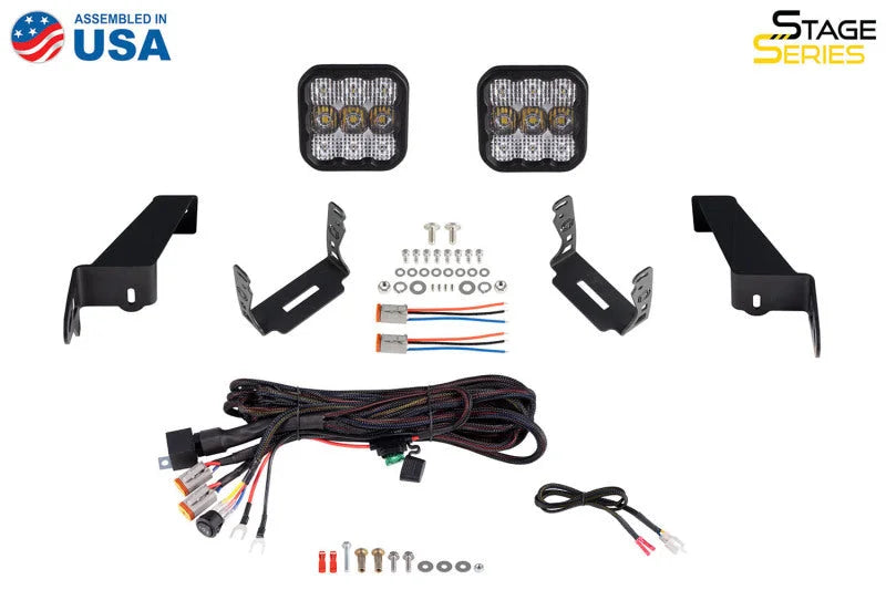 Diode Dynamics 18-21 Jeep JL Wrangler SS5 Bumper LED Pod Light Kit - Sport Yellow Combo - Back View