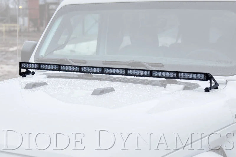 Diode Dynamics 18-21 Jeep JL Wrangler/Gladiator Hood Bracket Kit - Installation View