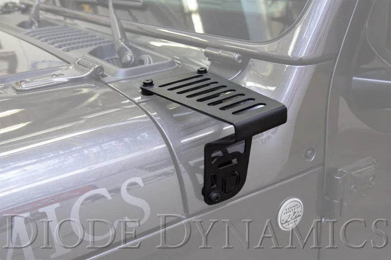 Diode Dynamics 18-21 Jeep JL Wrangler/Gladiator SS3 Cowl LED Bracket Kit - White Pro - Installation View