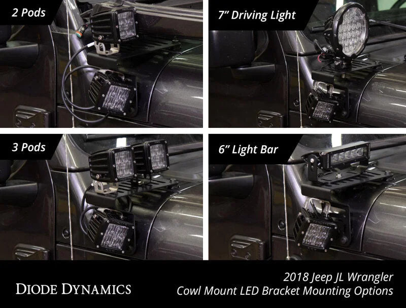 Diode Dynamics 18-21 Jeep JL Wrangler/Gladiator SS3 Cowl LED Bracket Kit - White Pro - Additional View 6