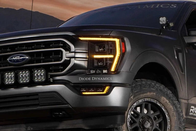 Diode Dynamics 21-23 Ford F-150 Elite Fog Lamps - Yellow - Side View