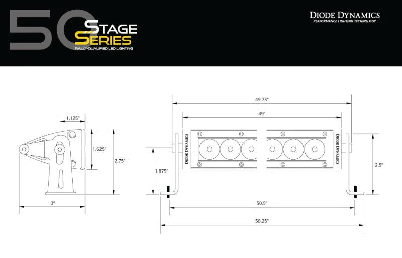Diode Dynamics 50 In LED Light Bar Single Row Straight - Amber Combo Each Stage Series - Installation View