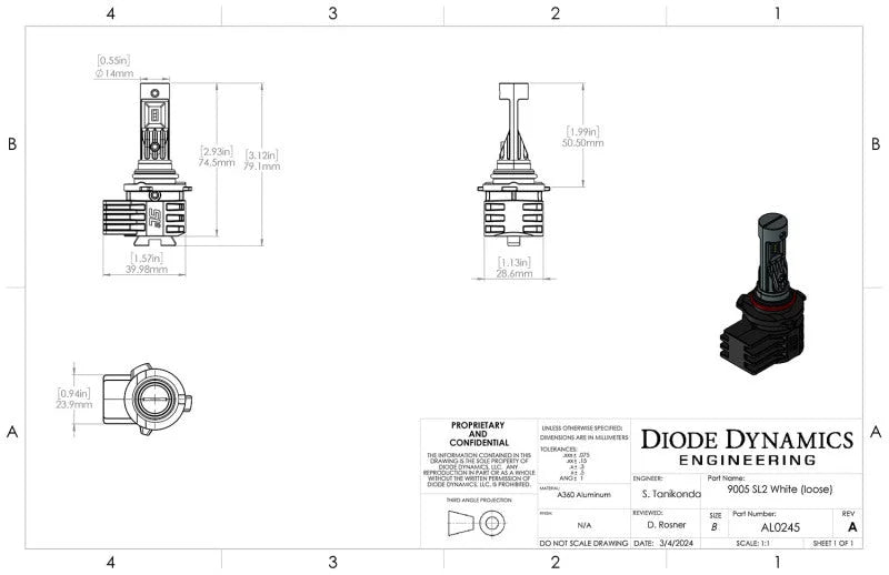 Diode Dynamics 9005/9011/H10 Yellow SL2 LED Bulb (one) - Side View