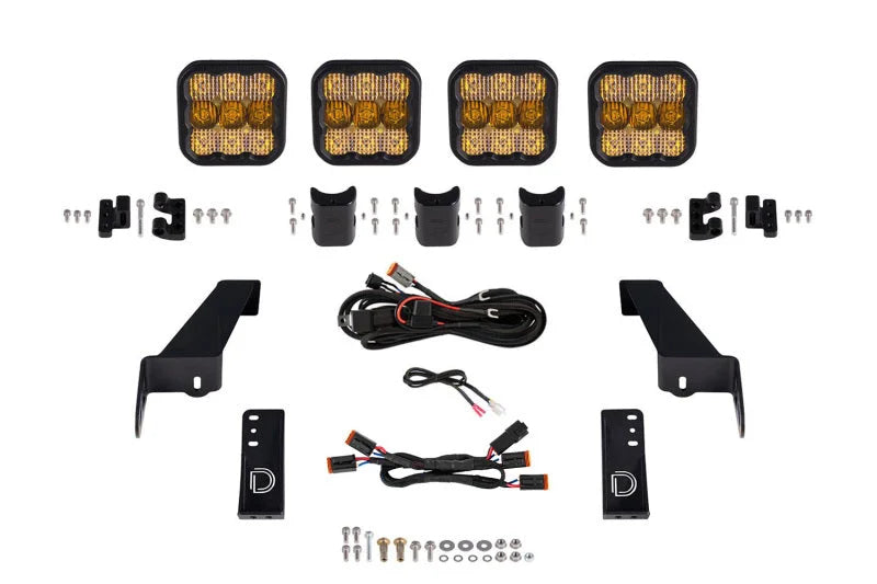 Diode Dynamics Jeep JK SS5 4-Pod CrossLink Grille Lightbar Kit Pro - Yellow Combo - Main Product View