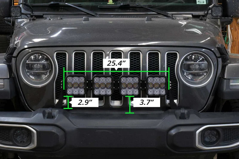 Diode Dynamics Jeep JL SS5 4-Pod CrossLink Grille Lightbar Kit Sport - White Combo - Side View