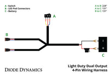 Load image into Gallery viewer, Diode Dynamics Light Duty Dual Output 3-way 4-pin Wiring Harness - Side View