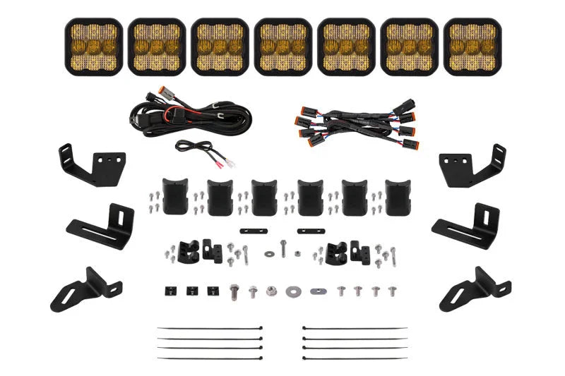 Diode Dynamics Prinsu/Sherpa Roof Racks- SS5 7-Pod CrossLink Mounting Kit - Sport Yellow Combo - Main Product View