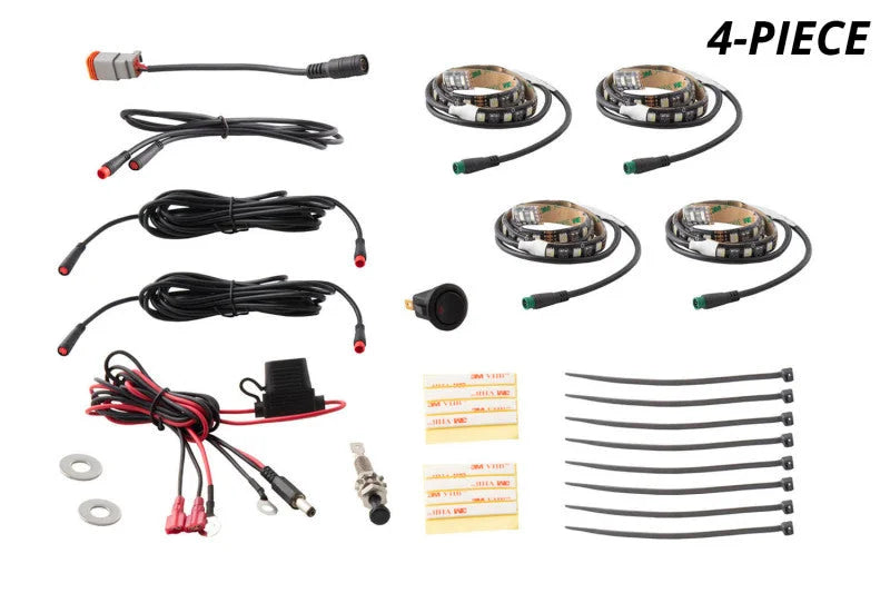 Diode Dynamics RGBW Engine Bay Strip Kit 2pc Multicolor - Side View