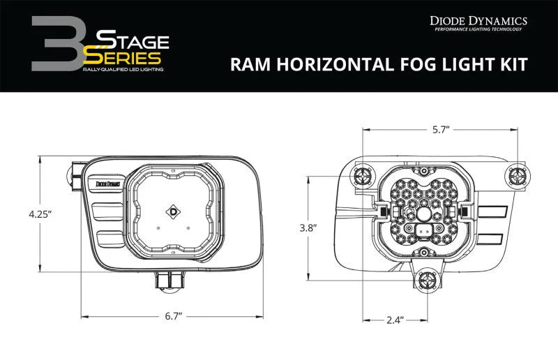 Diode Dynamics SS3 Pro Type Ram Horiz Kit ABL - White SAE Fog - Side View