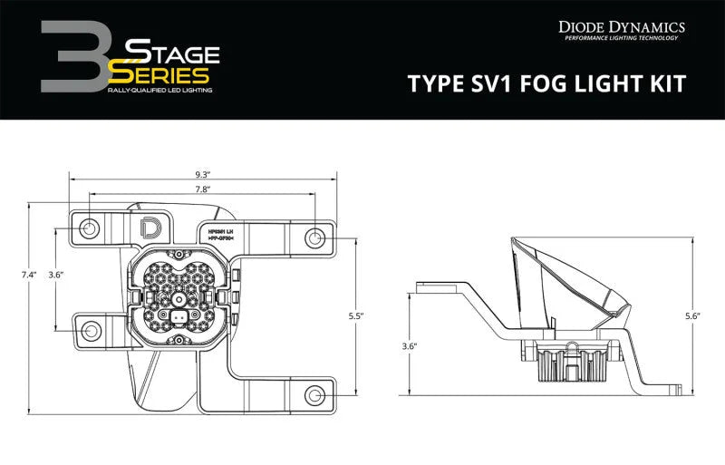 Diode Dynamics SS3 Sport Type SV1 Kit ABL - Yellow SAE Fog - Side View