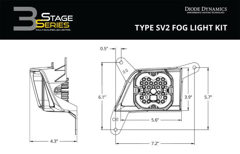Diode Dynamics SS3 Sport Type SV2 Kit ABL - Yellow SAE Fog - Back View