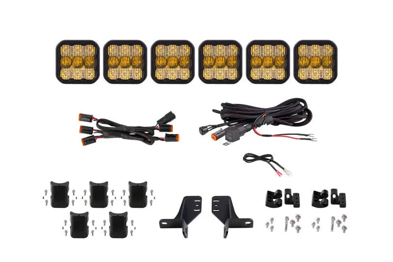 Diode Dynamics SS5 6-Pod CrossLink Grille Lightbar Kit Sport - Yellow Combo fits 2021-2025 Ford Bronco - Main Product View