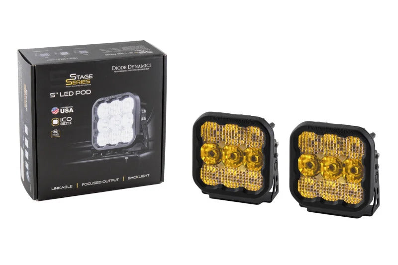 Diode Dynamics SS5 LED Pod Pro - Yellow Spot (Pair) - Additional View 5