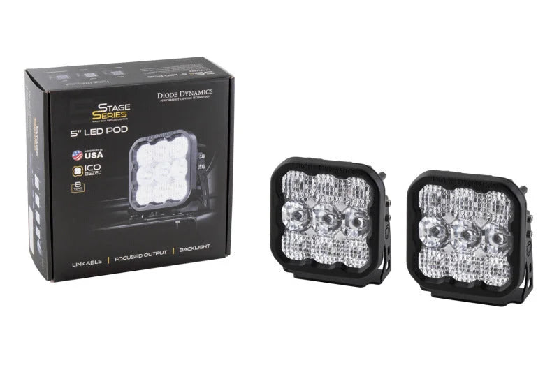 Diode Dynamics SS5 LED Pod Sport - White Combo (Pair) - Back View