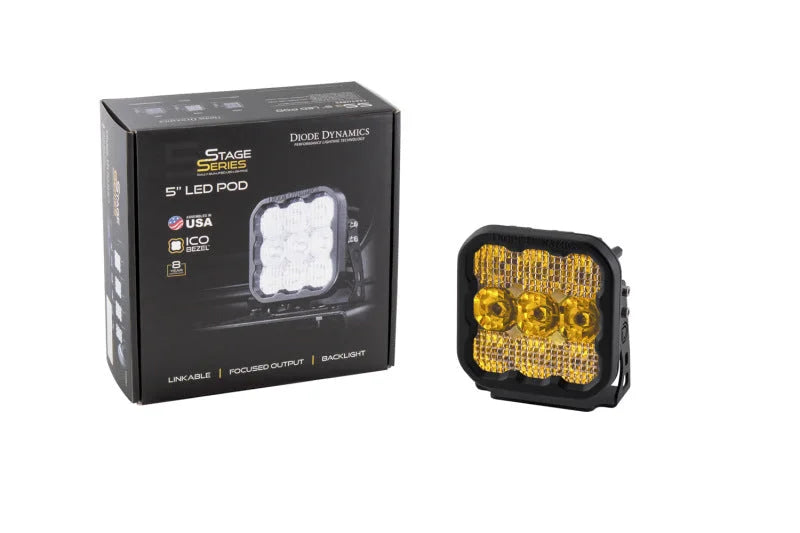 Diode Dynamics SS5 LED Pod Sport - Yellow Flood (Single) - Side View