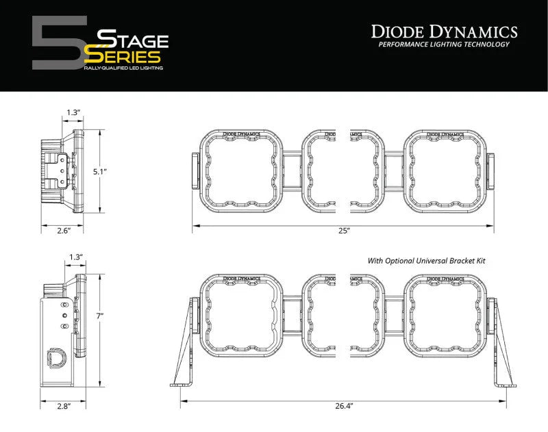 Diode Dynamics SS5 Sport Universal CrossLink 4-Pod Lightbar - Yellow Driving - Additional View 5