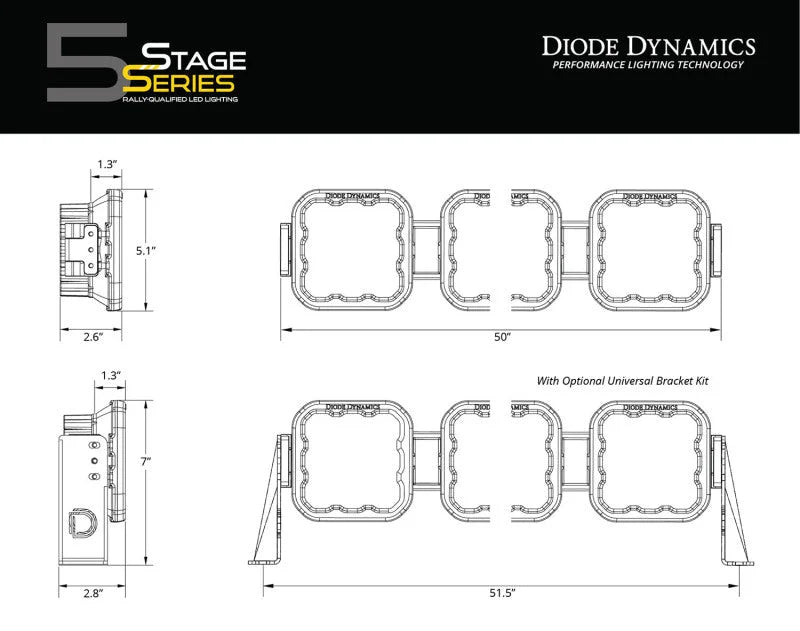 Diode Dynamics SS5 Sport Universal CrossLink 8-Pod Lightbar - Yellow Driving - Additional View 5
