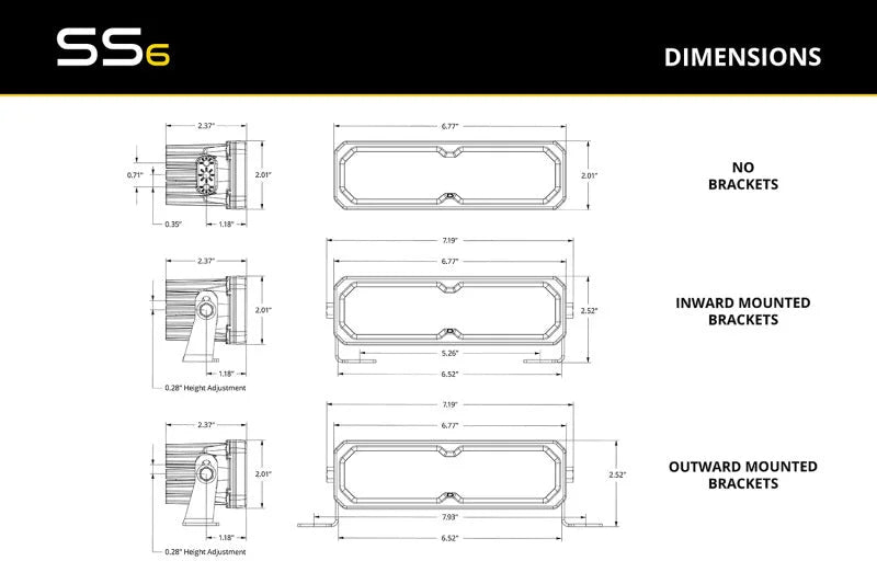 Diode Dynamics SS6 Sport Yellow Spot Standard ABL (single) 3000K - Back View