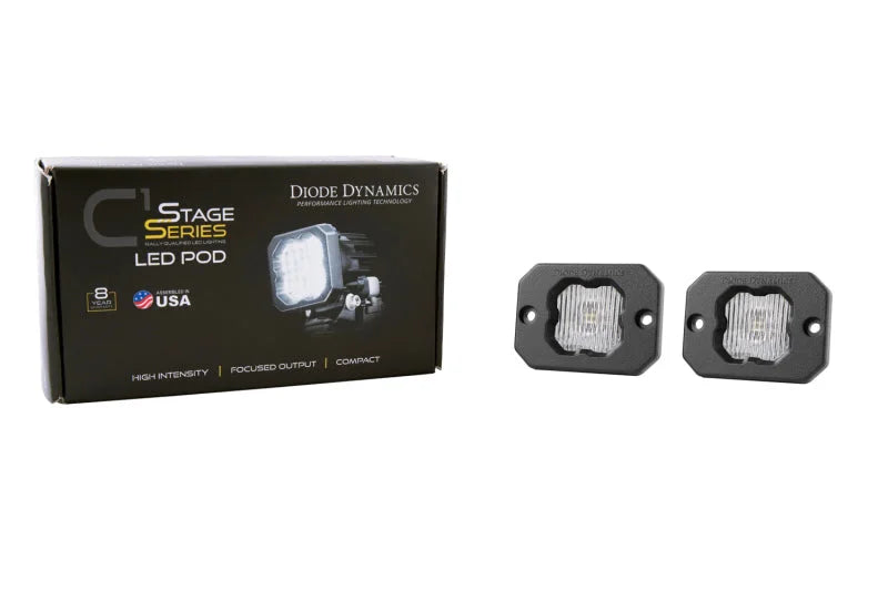 Diode Dynamics Stage Series C1 LED Pod - White SAE Fog Flush ABL (Pair) - Back View