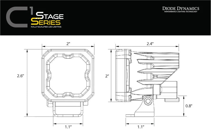 Diode Dynamics Stage Series C1 LED Pod - White SAE Fog Standard ABL (Pair) - Additional View 6