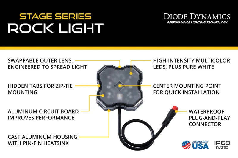Diode Dynamics Stage Series RGBW LED Rock Light (Add-on 2-pack) - Back View