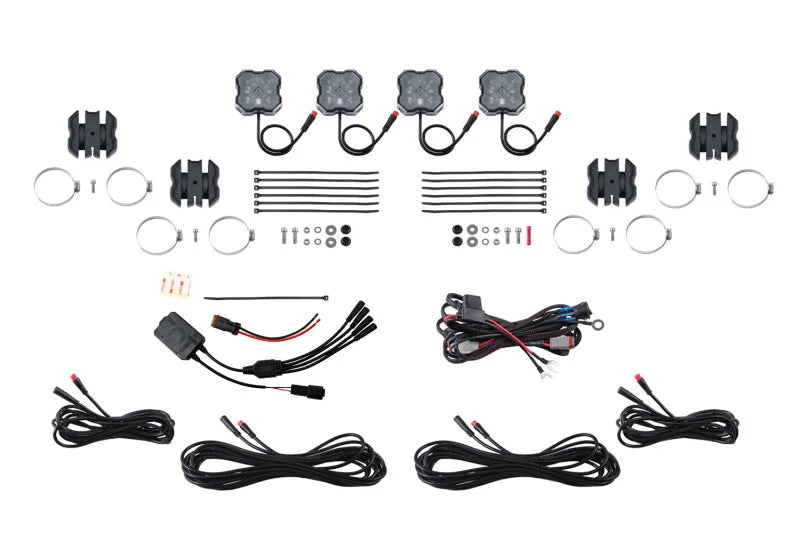 Diode Dynamics Stage Series SXS Rock Light Installer Kit - RGBW M8 w/Controller (4-pack) - Main Product View